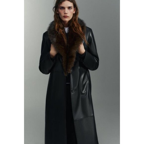 ZARA FAUX LEATHER COAT WITH DETACHABLE COLLAR - Picture 7 of 11